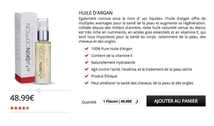 acheter huile d'argan bio skinception